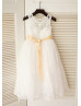 Ivory Lace Tea Length Rustic Flower Girl Dress
